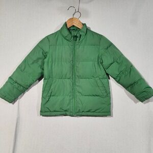 Lands' End Kids Green Down Puffer Jacket Size M 5-6 Quilted Winter Coat 434253